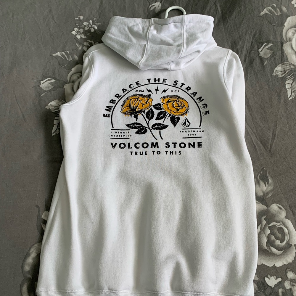 Volcom White Hoodie with Yellow Floral Design